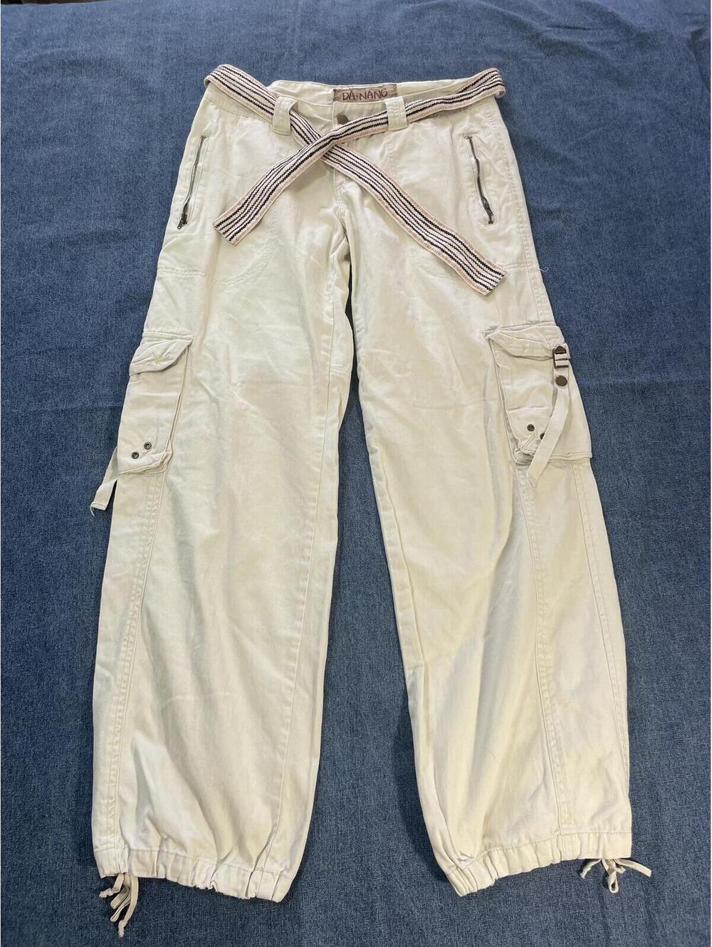 DaNang Women's medium khaki utility cargo pants with belt  cuffs pockets